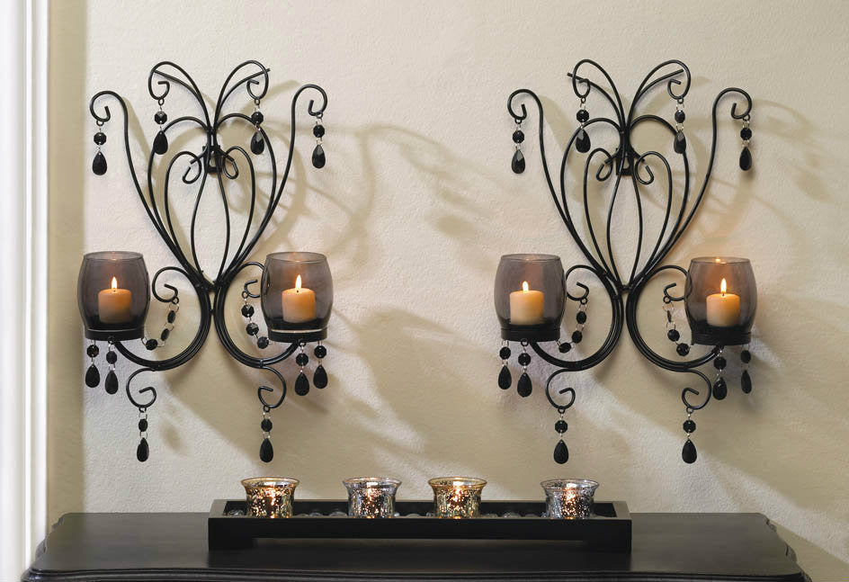 Beaded Candle Wall Sconce Pair