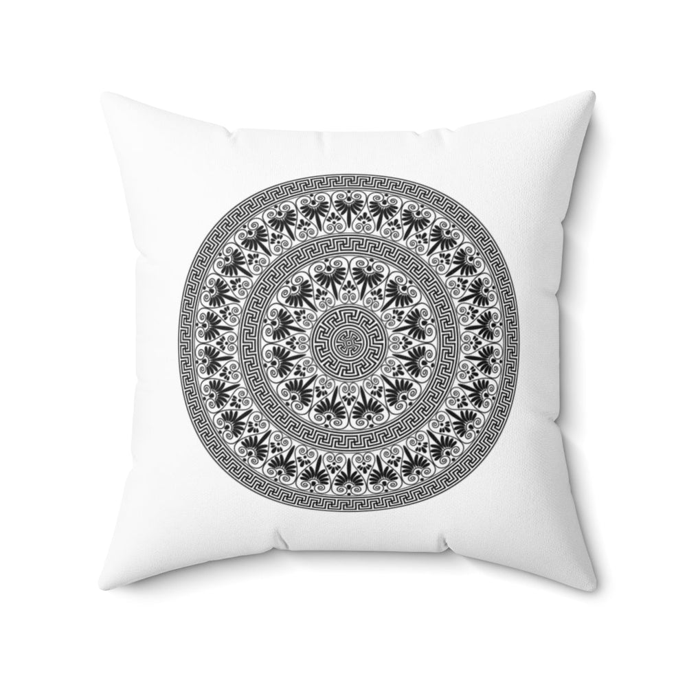 Decorative Throw Pillow Case, White and Black Round Geometric BOHO Pattern