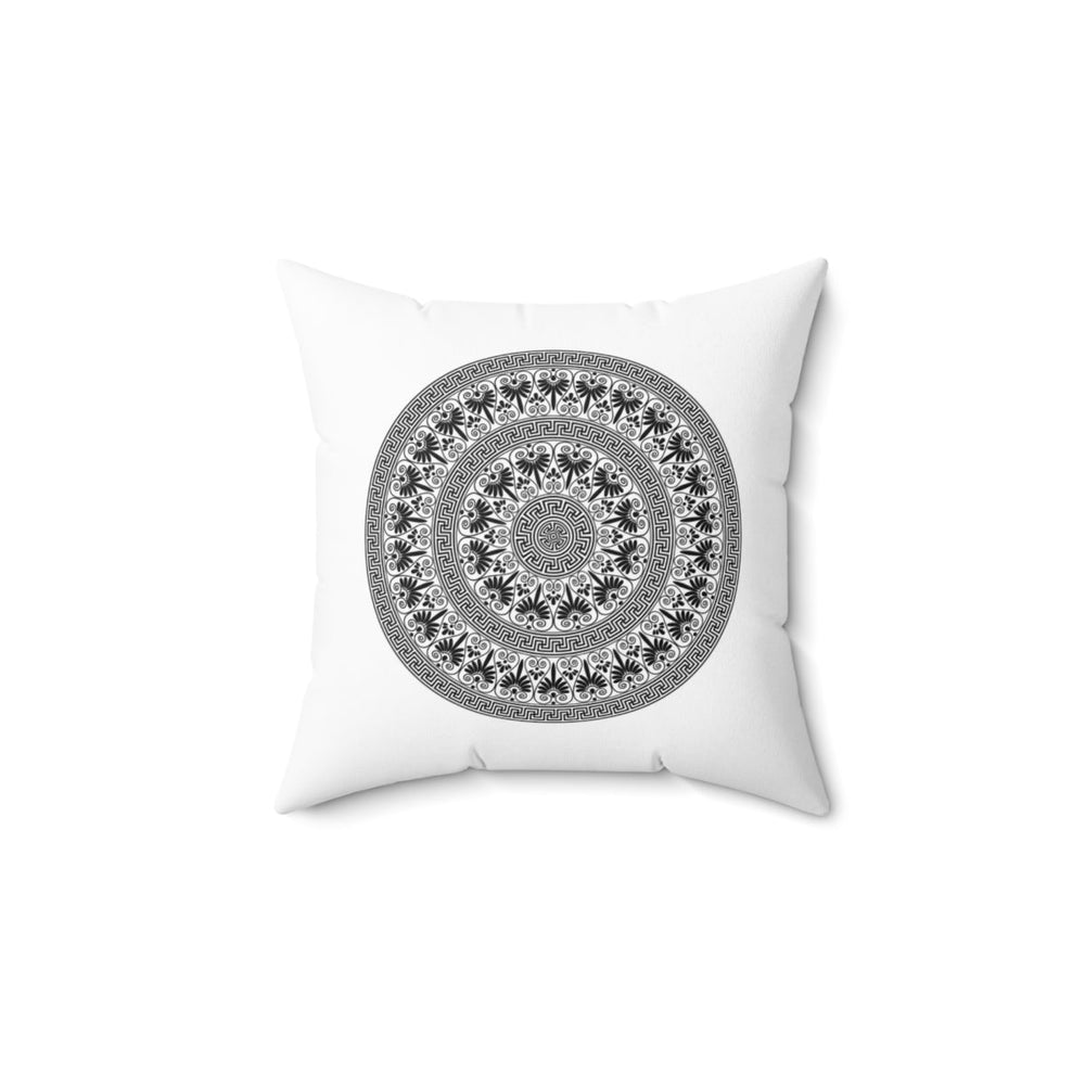 Decorative Throw Pillow Case, White and Black Round Geometric BOHO Pattern