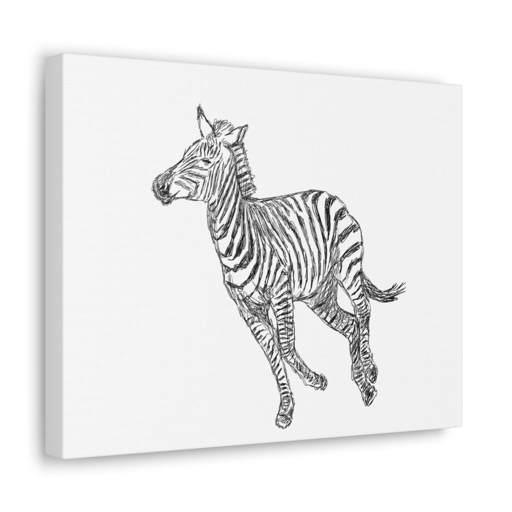 Canvas Gallery Wrap - Wall Art, Galloping Zebra Line Art Drawing Print