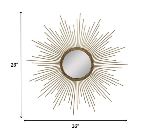 26 Round Gold Metal Sunburst Framed Wall Mirror