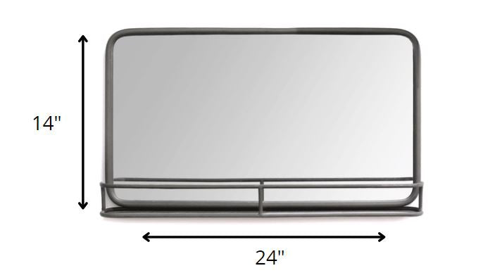 24 Chic Rectangular Gunmetal Framed Mirror with Shelf