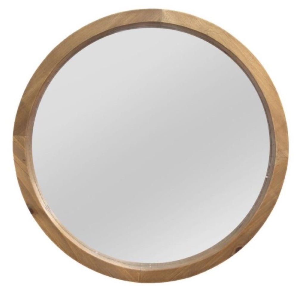 20" Chic Round Wood Framed Wall Mirror