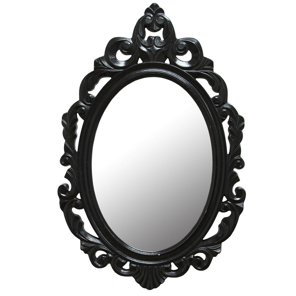 Glossy Black Oval Glass Wall Mirror