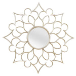 7 Round Silver Quatrefoil Metal Framed Wall Mirror