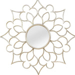 7 Round Silver Quatrefoil Metal Framed Wall Mirror