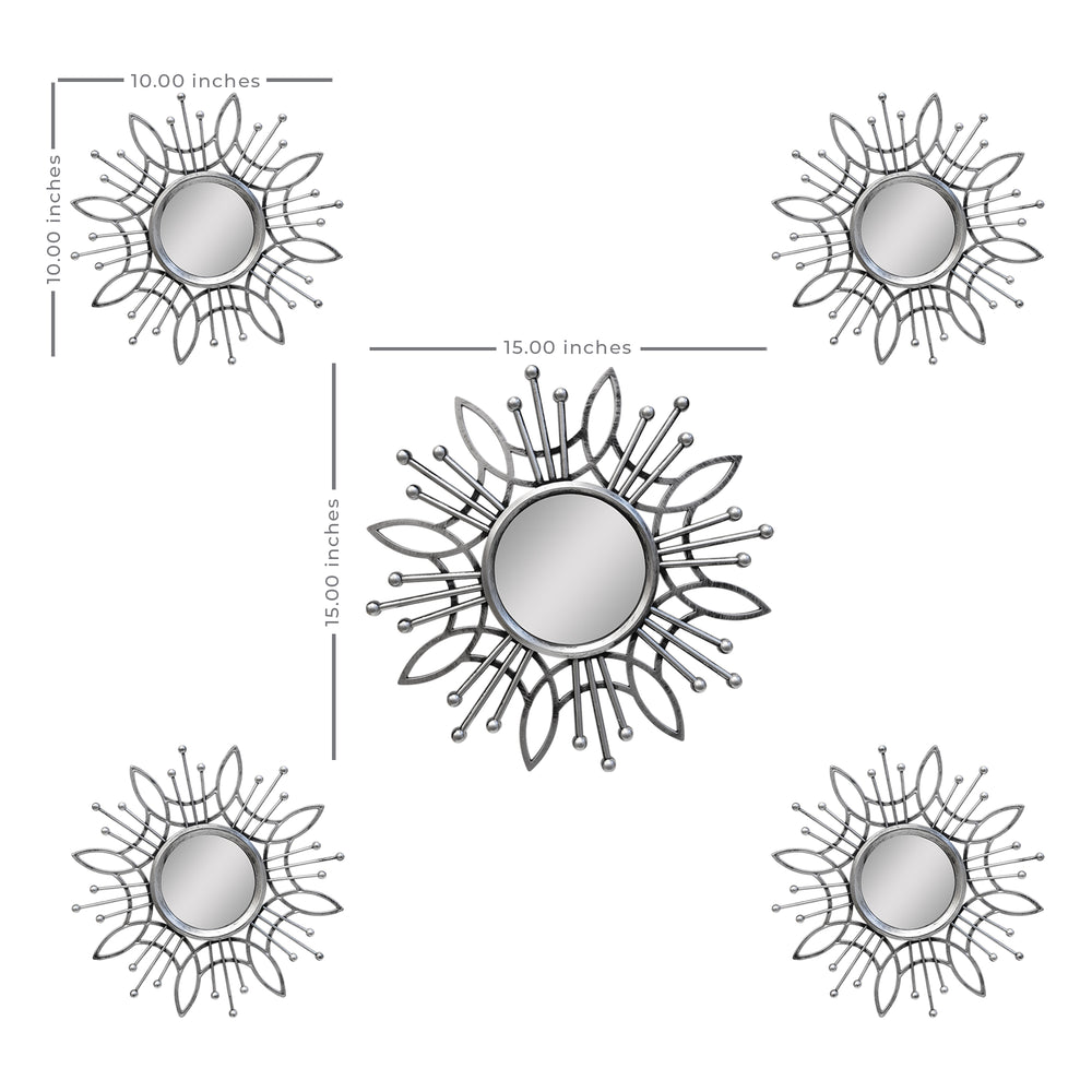 15.5 Round Silver Burst Metal Framed Wall Mirror