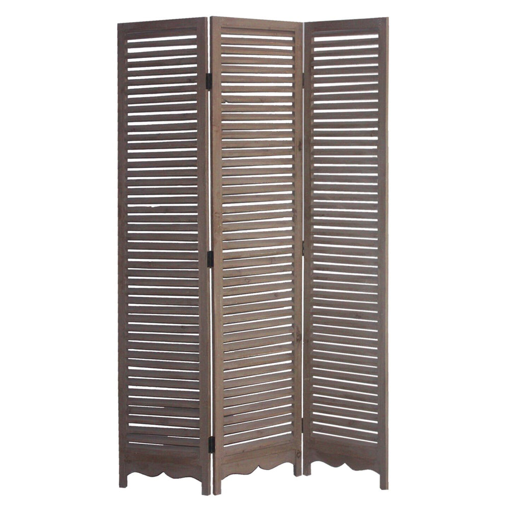 Distressed Light Wood Shutter Three Panel Room Divider Screen