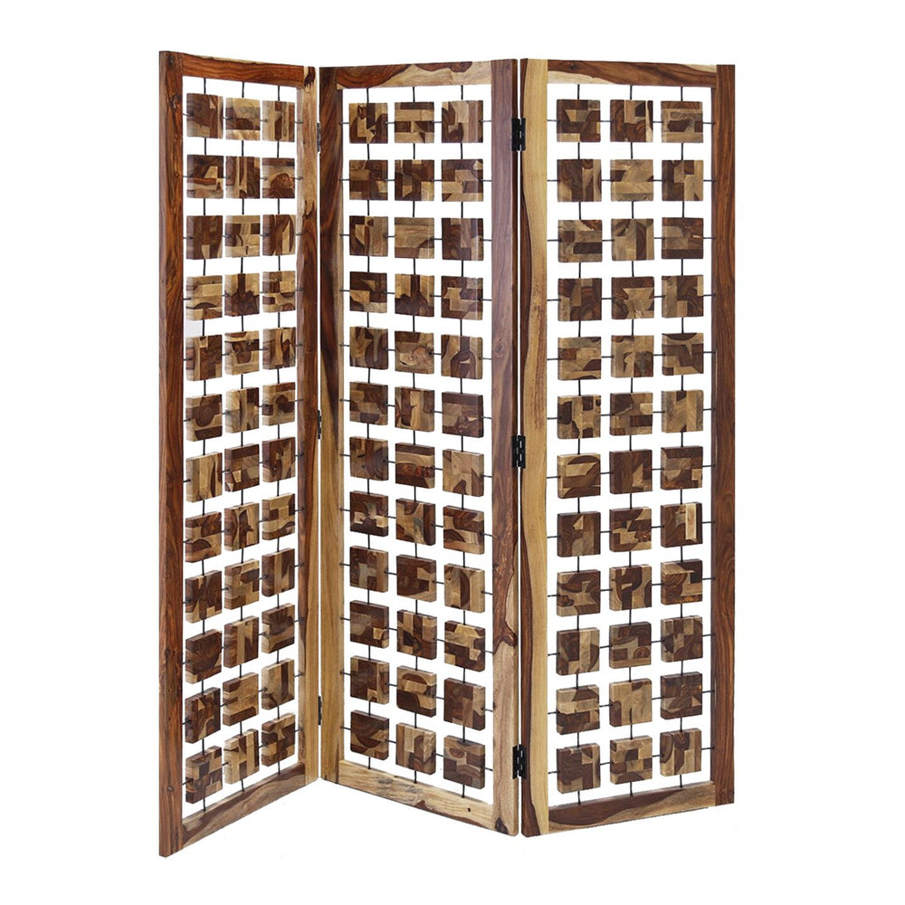 Mod Floating Wood Squares Three Panel Room Divider Screen