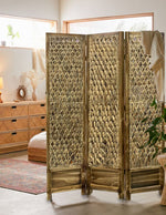 Casual Wood and Seagrass Three Panel Room Divider Screen