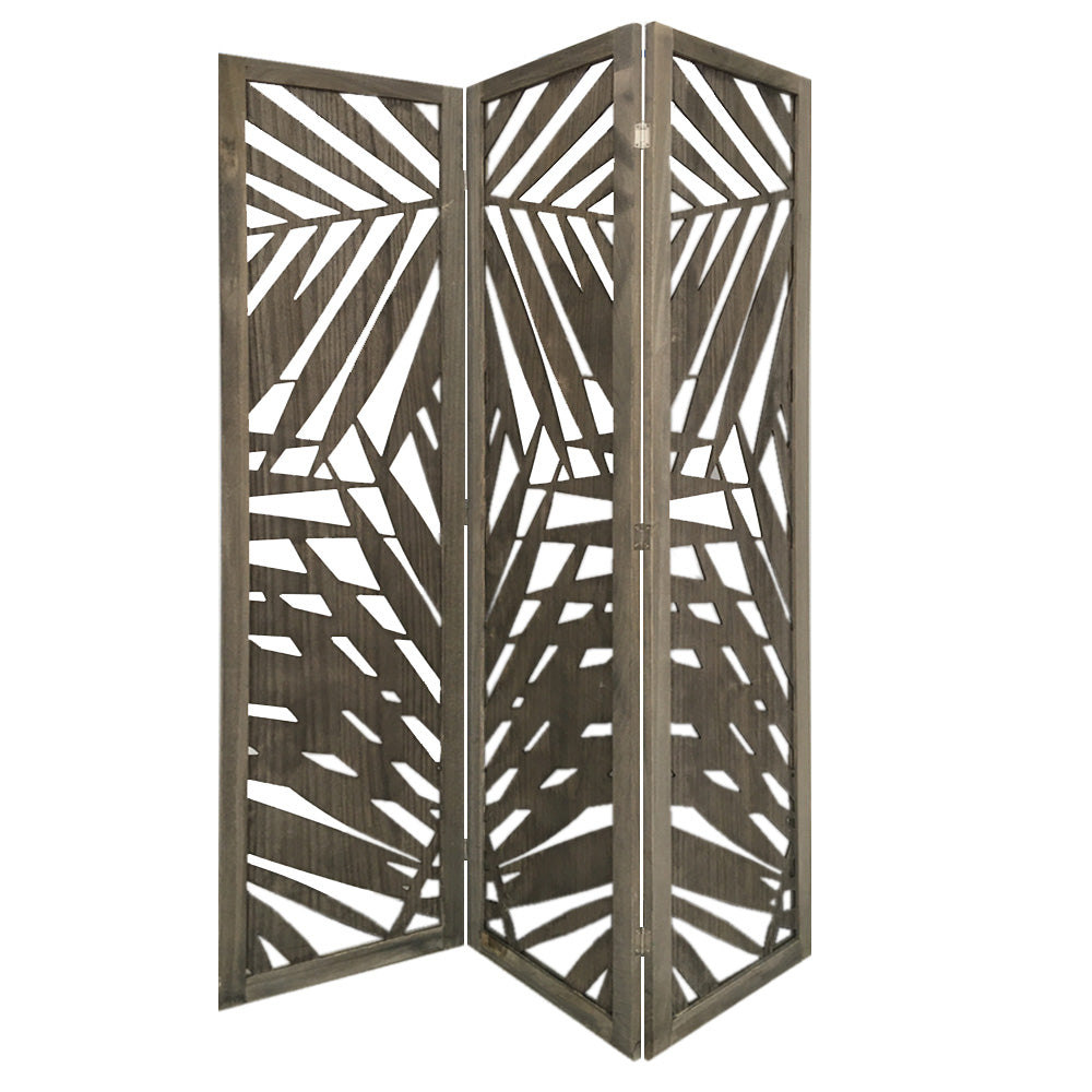 3 Panel Grey Room Divider with Tropical leaf