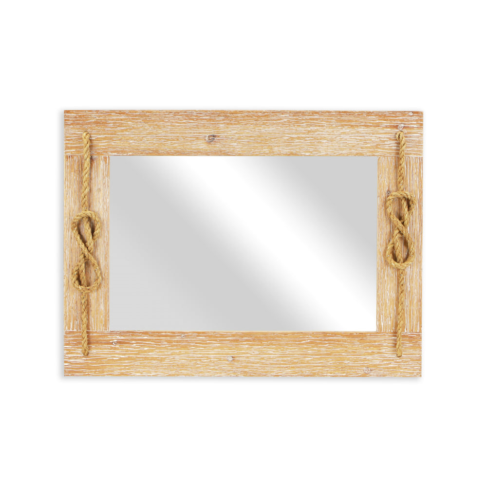 Brown Wood Finished Frame with Nautical Rope Accent Wall Mirror