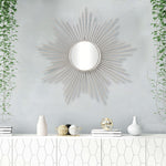 Striking Silver Metal Sunburst Design Wall Mirror