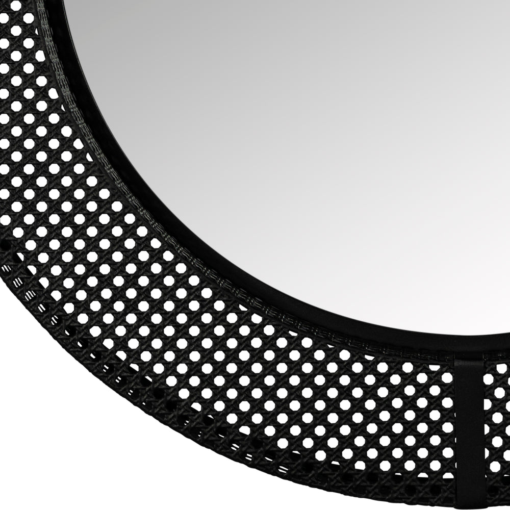 Black Metal Cane Webbing Round Wall Mirror