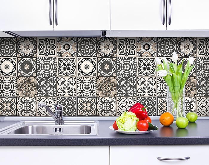 7" x 7" Charcoal and White Mosaic Peel and Stick Removable Tiles