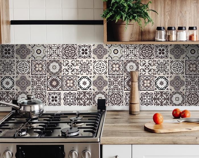 8" x 8" Light Brown and White Mosaic Peel and Stick Removable Tiles