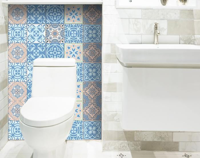6" x 6" Ocean Blue Mosaic Peel and Stick Removable Tiles