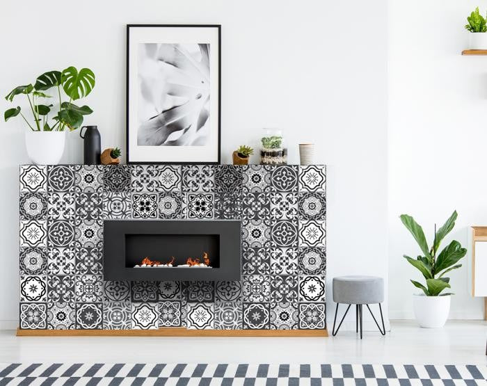 5" x 5" Shades of Black Mosaic Peel and Stick Removable Tiles