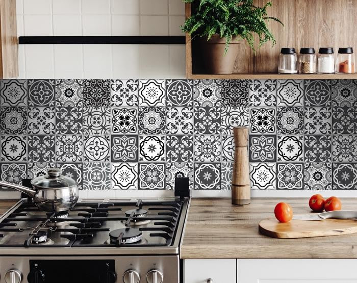 5" x 5" Shades of Black Mosaic Peel and Stick Removable Tiles