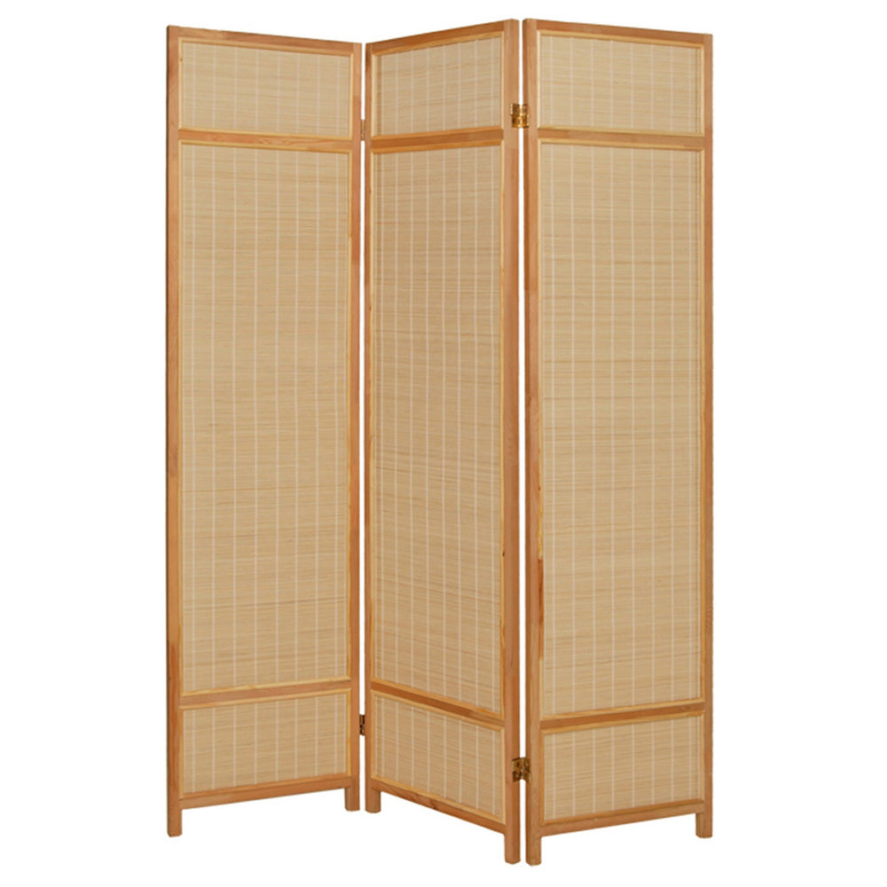 Natural Brown Bamboo Three Panel Room Divider Screen