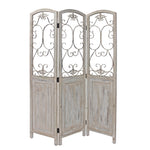 Romantic Whitewashed Scroll Three Panel Room Divider Screen