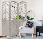 Romantic Whitewashed Scroll Three Panel Room Divider Screen