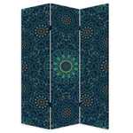 Blue Boho Mandala Three Panel Room Divider Screen