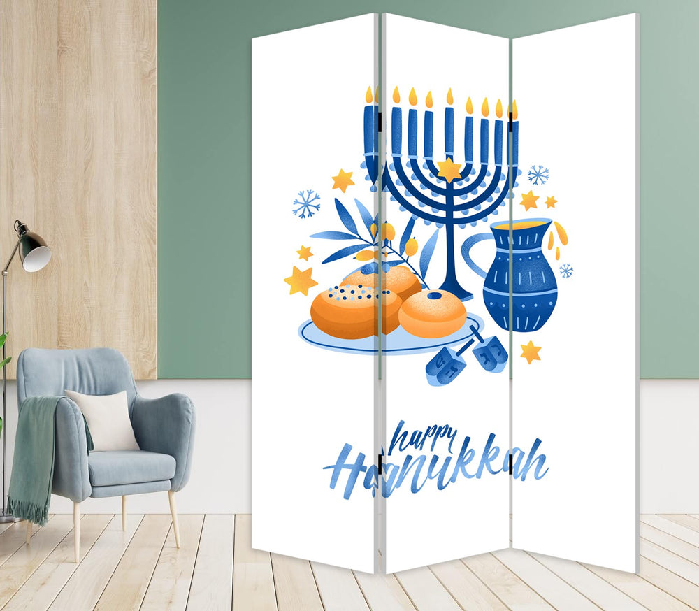 Celebratory Hanukkah Three Panel Room Divider Screen