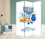 Celebratory Hanukkah Three Panel Room Divider Screen