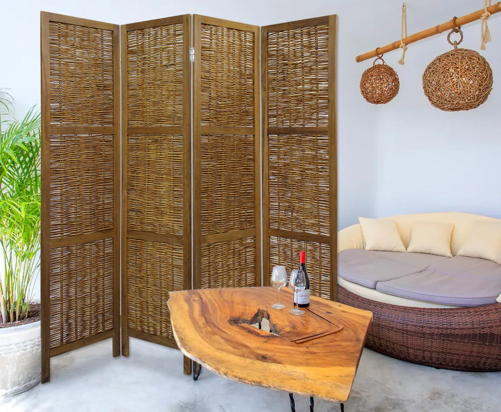 Brown Willow Four Panel Room Divider Screen