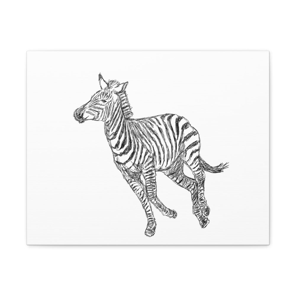 Canvas Gallery Wrap - Wall Art, Galloping Zebra Line Art Drawing Print