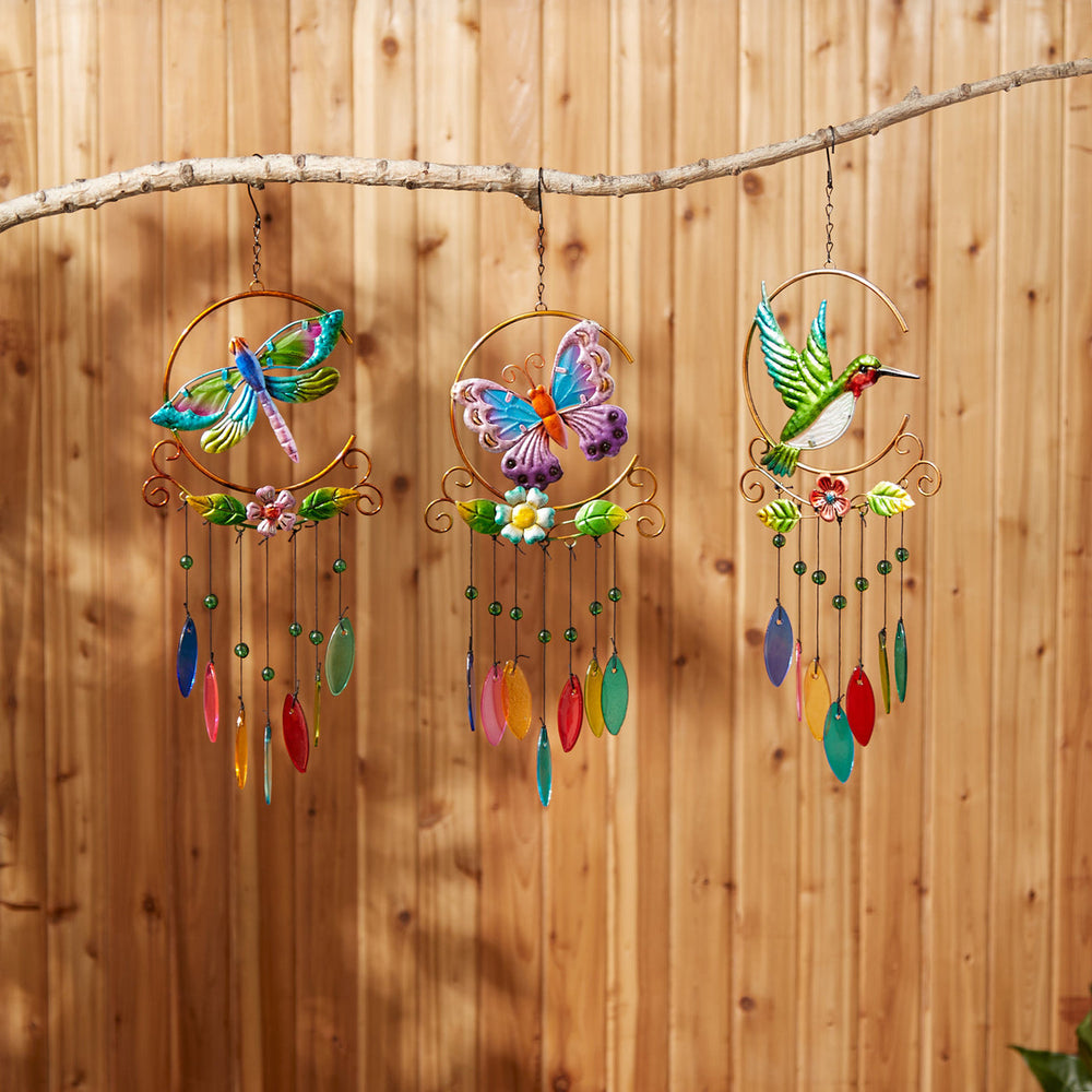 Glass Leaves Colorful Wind Chimes - Dragonfly