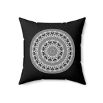 Decorative Throw Pillow Case, Black and White Round Geometric BOHO Pattern