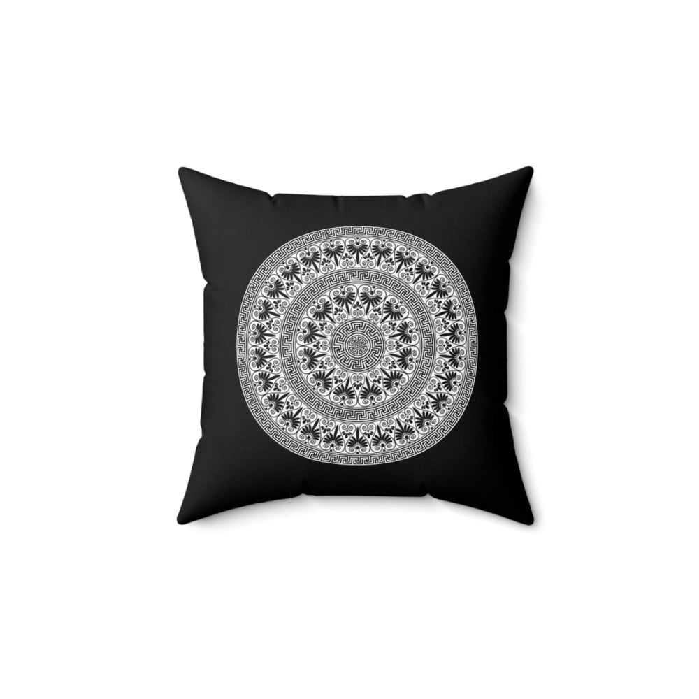 Decorative Throw Pillow Case, Black and White Round Geometric BOHO Pattern