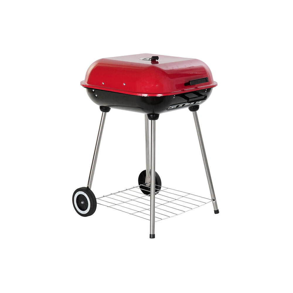 Coal Barbecue with Cover and Wheels DKD Home Decor Red Steel (60 x 57 x 80 cm)