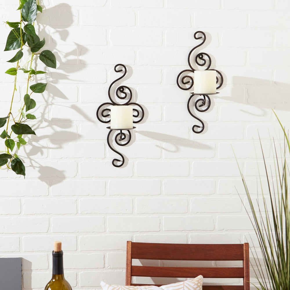 Swirls of Metal Wall Sconce Pair