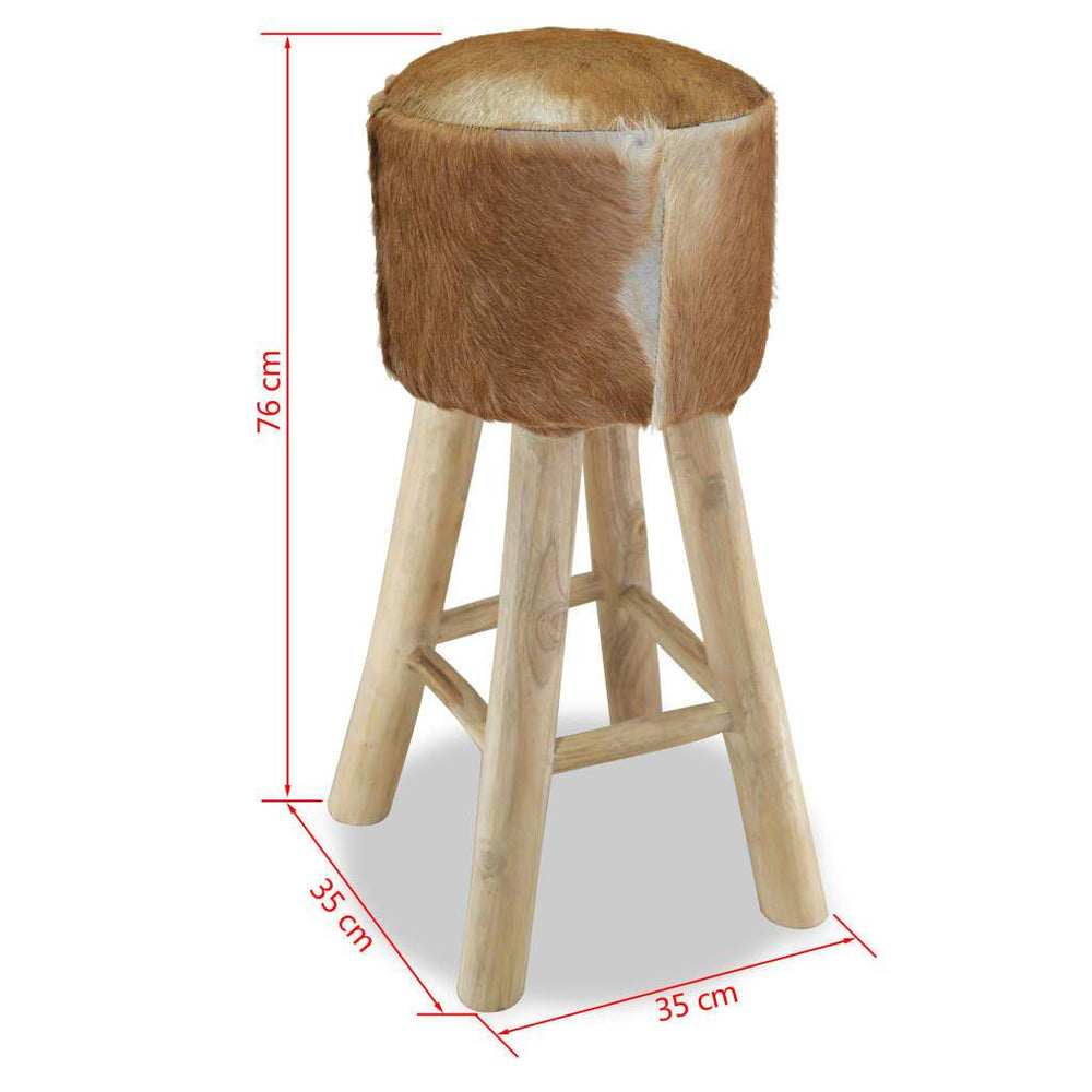 Bar Stool Real Leather and Solid Teak Wood.