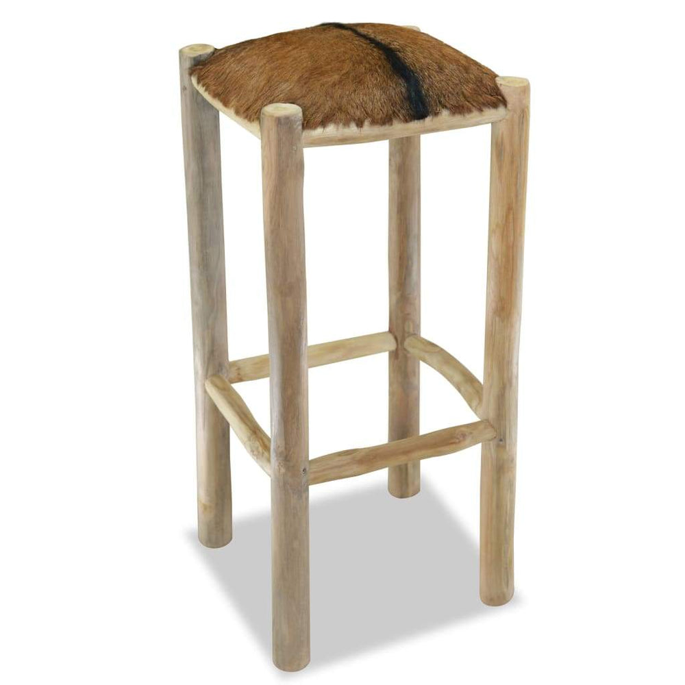 Bar Stool Real Leather and Solid Teak Wood.