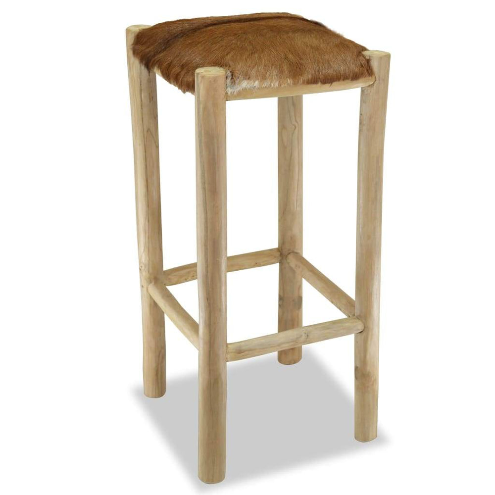 Bar Stool Real Leather and Solid Teak Wood.
