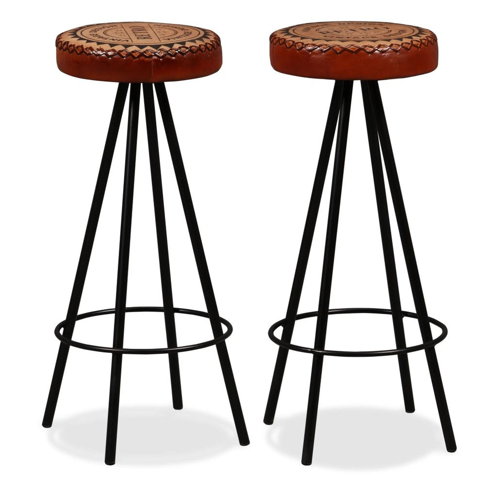 2/4x Bar Stools Genuine Leather Canvas Bistro Pub Dining Chair Seating.