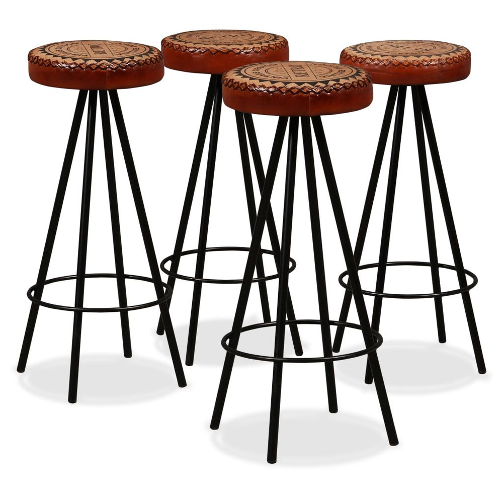 2/4x Bar Stools Genuine Leather Canvas Bistro Pub Dining Chair Seating.
