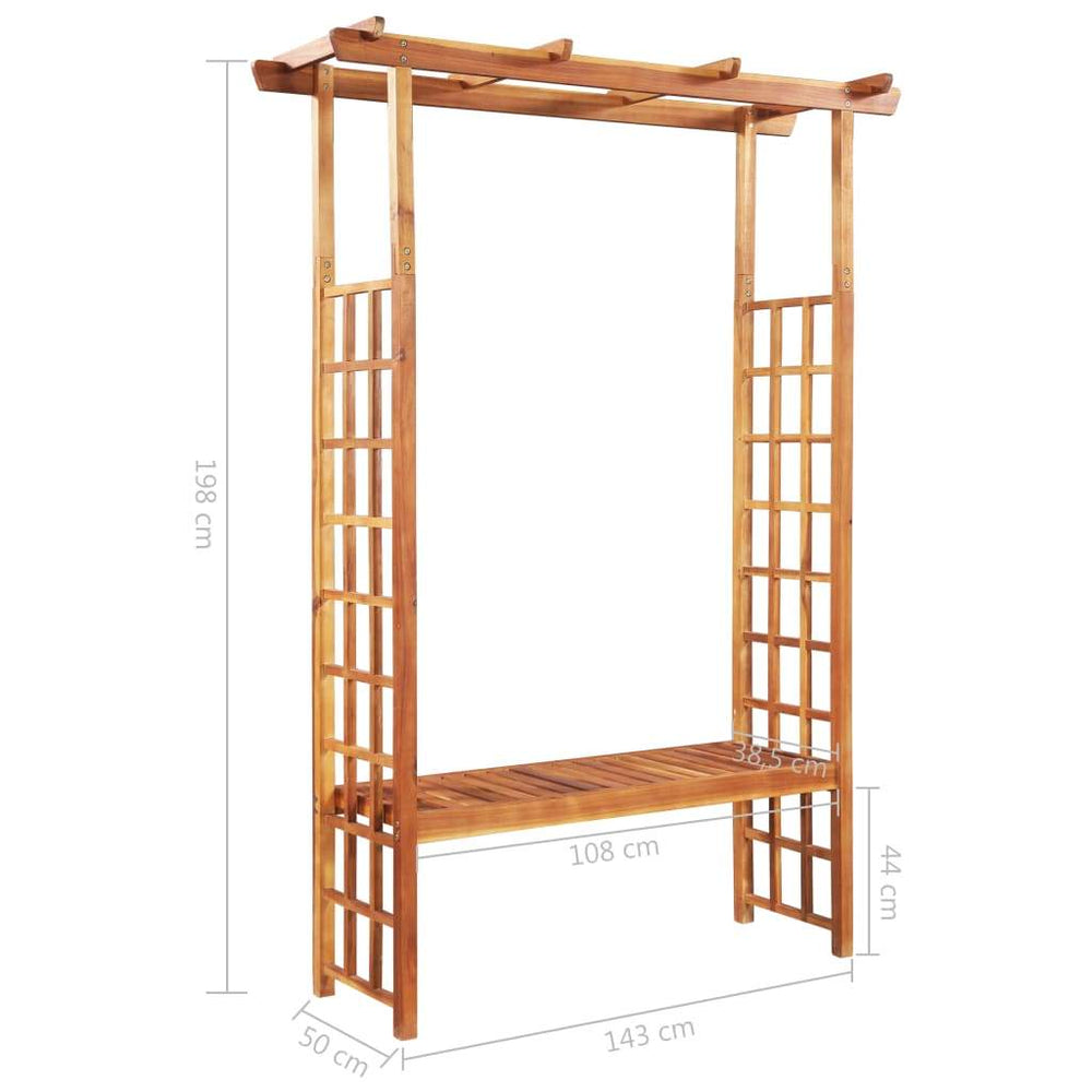 vidaXL Garden Pergola with Bench Solid Acacia Wood 77.9"x19.7x56.3"