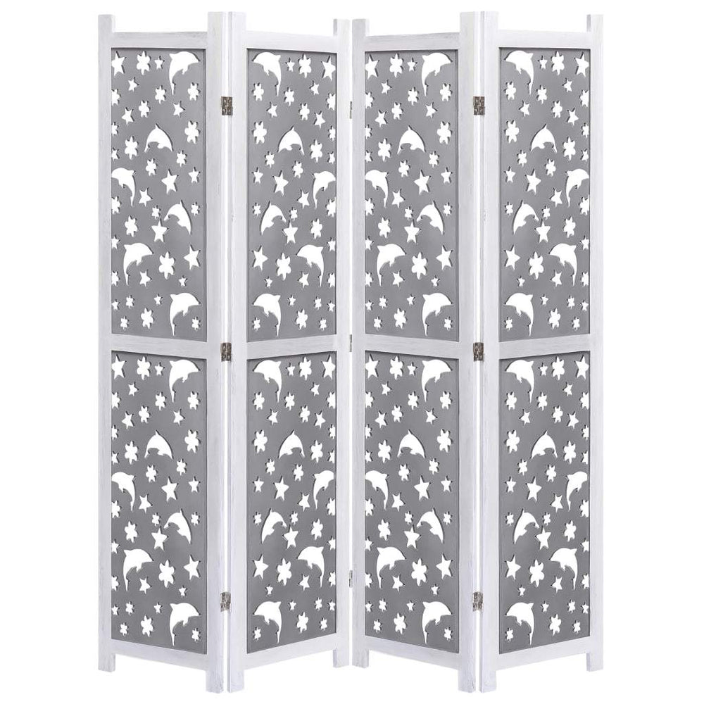 vidaXL Solid Wood 3/4/5/6-Panel Room Divider Privacy Partition Gray/White