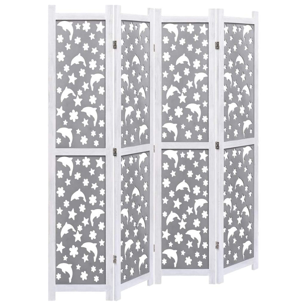 vidaXL Solid Wood 3/4/5/6-Panel Room Divider Privacy Partition Gray/White