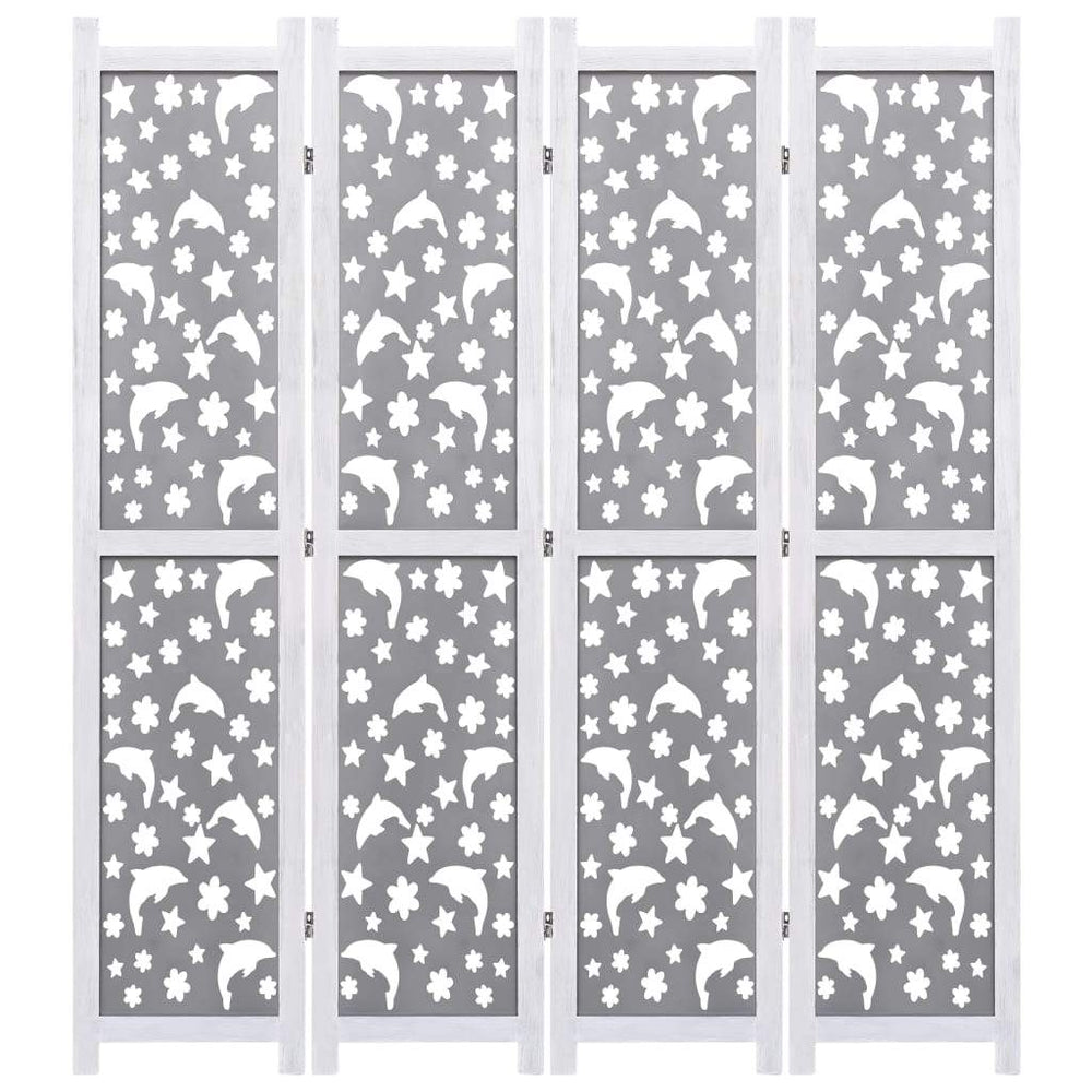 vidaXL Solid Wood 3/4/5/6-Panel Room Divider Privacy Partition Gray/White