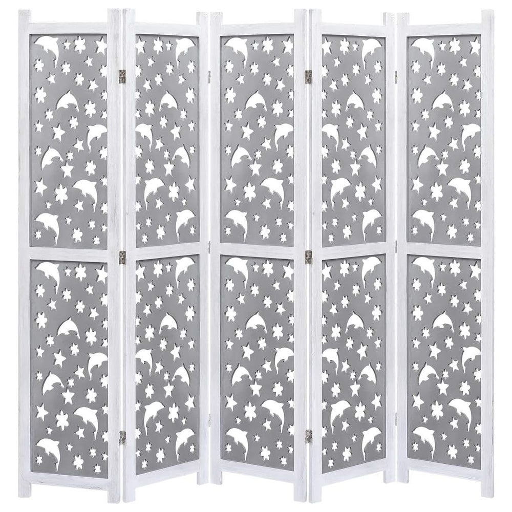 vidaXL Solid Wood 3/4/5/6-Panel Room Divider Privacy Partition Gray/White