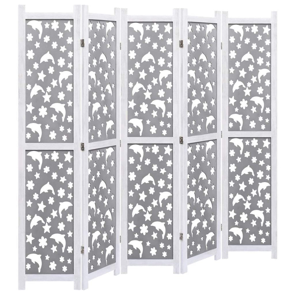 vidaXL Solid Wood 3/4/5/6-Panel Room Divider Privacy Partition Gray/White