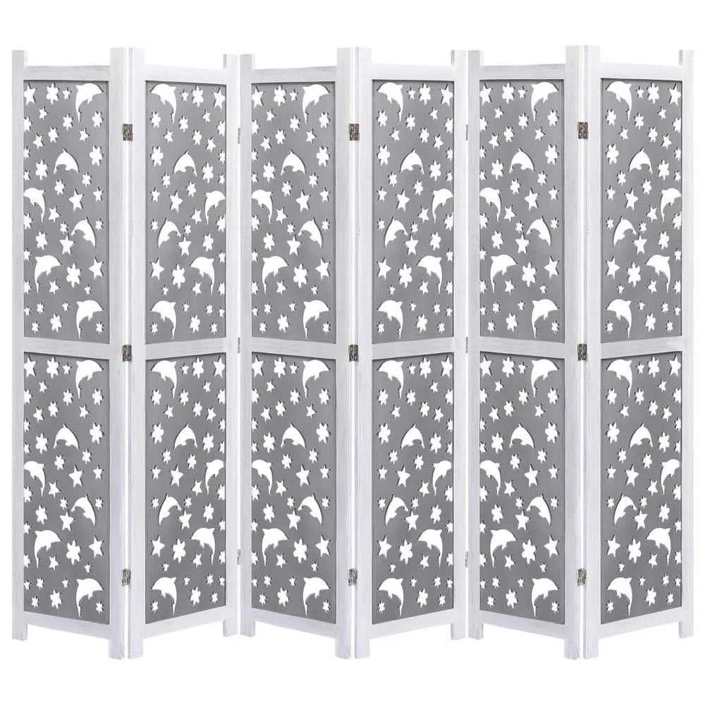 vidaXL Solid Wood 3/4/5/6-Panel Room Divider Privacy Partition Gray/White