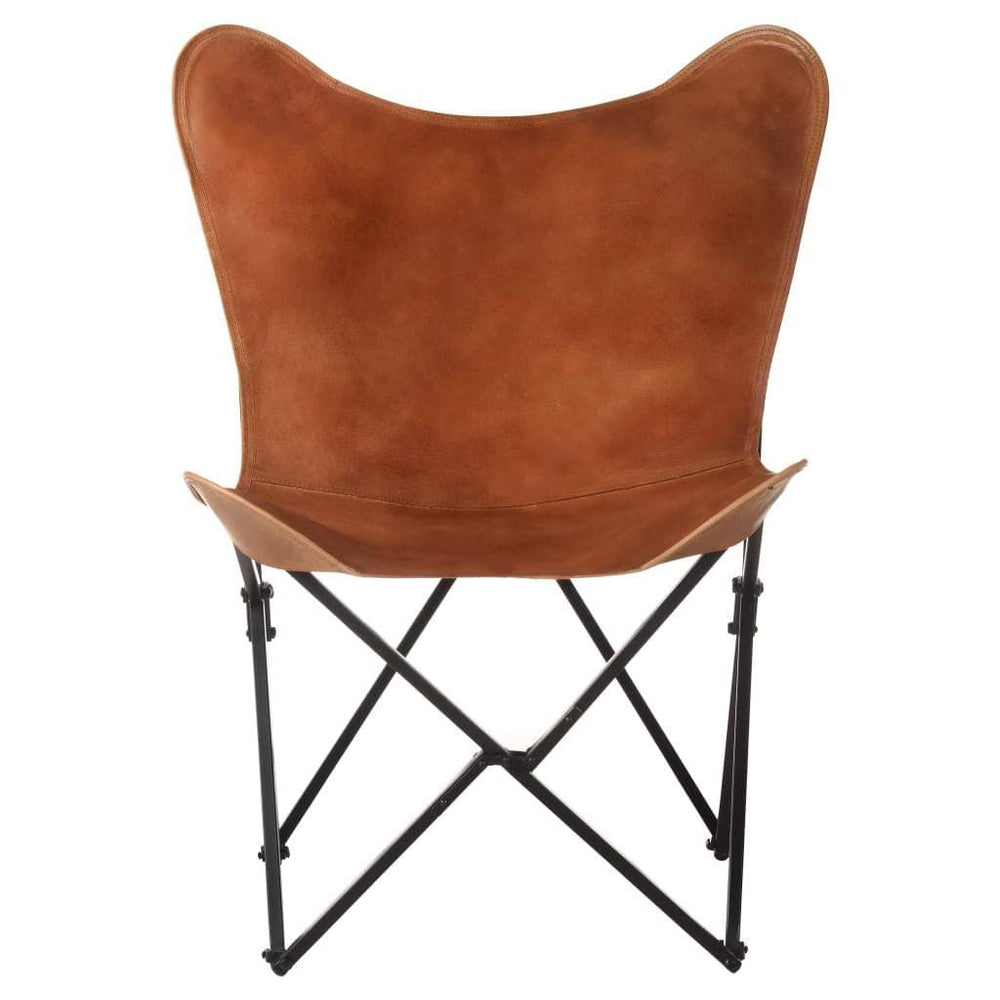 Foldable Butterfly Chair Real Leather Lounge Living Room Brown/Black.