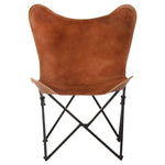 Foldable Butterfly Chair Real Leather Lounge Living Room Brown/Black.